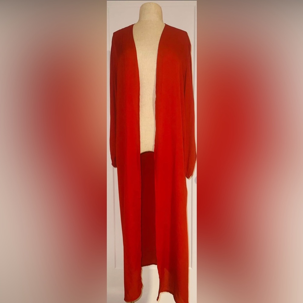 Boohoo: Long Red Open Front Cardigan
